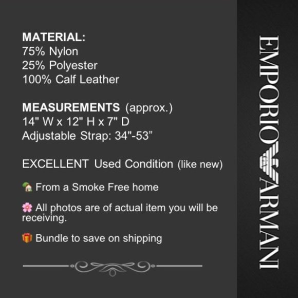 Emporio Armani Mens Messenger Bag Large Black Nylon Leather Shoulder Cro… - Picture 13 of 15